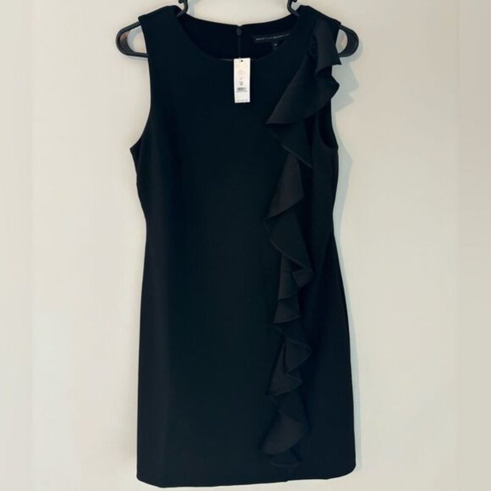White House Black Market Black Midi Dress Size S Petite Ruffle Satin Detail